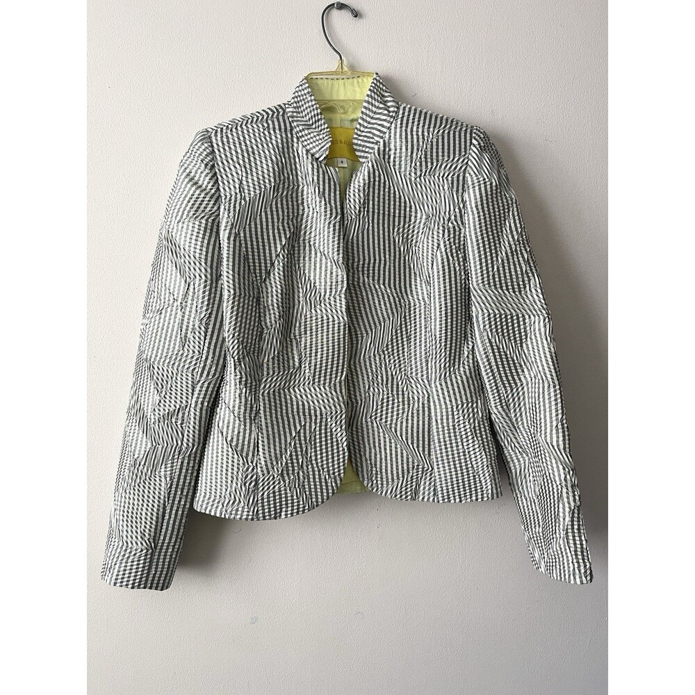 Pinstripe Textured Blazer Jacket Womens 4 Lightweight Spring Cropped
